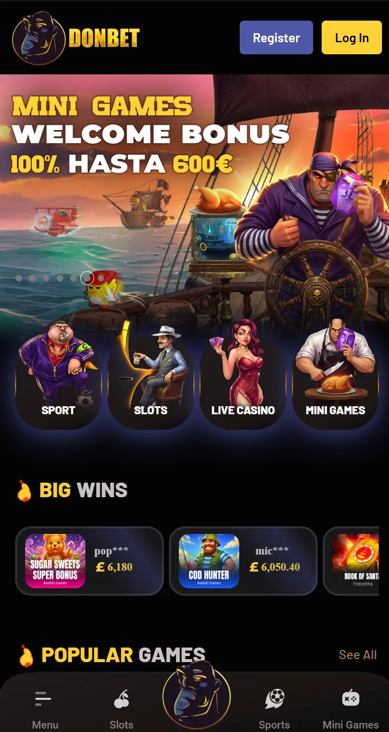 Donbet casino app main page